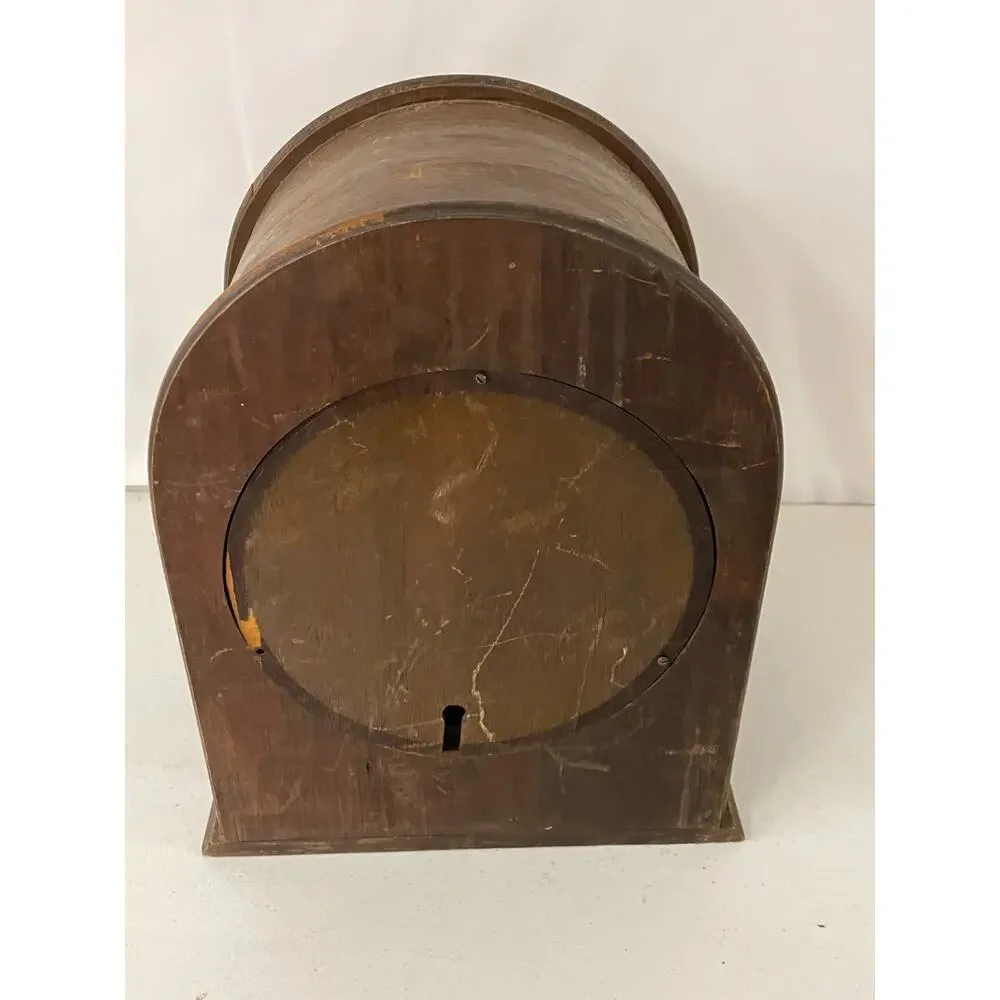 Vintage Wooden Cathedral Clock Case Cabinet Shrine Arched Door Angel Figurine